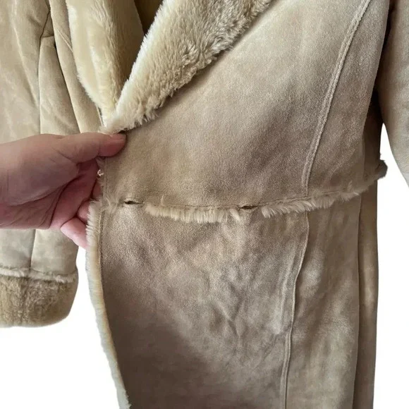 Express Y2K Vintage Suede Leather Faux Fur Lined Winter Coat Medium - Picture 4 of 15